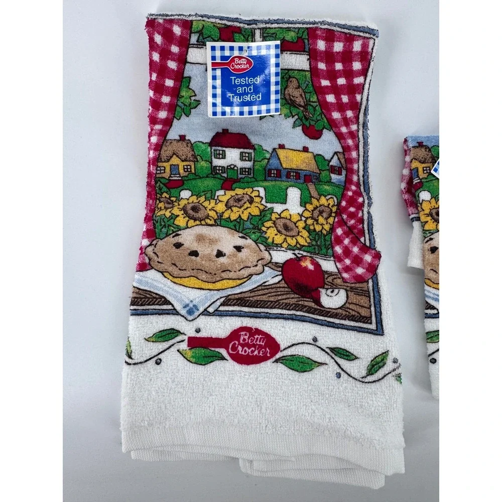 Vintage Betty Crocker Kitchen Towel Set of 2 Cottagecore Pie Sunflowers New‎